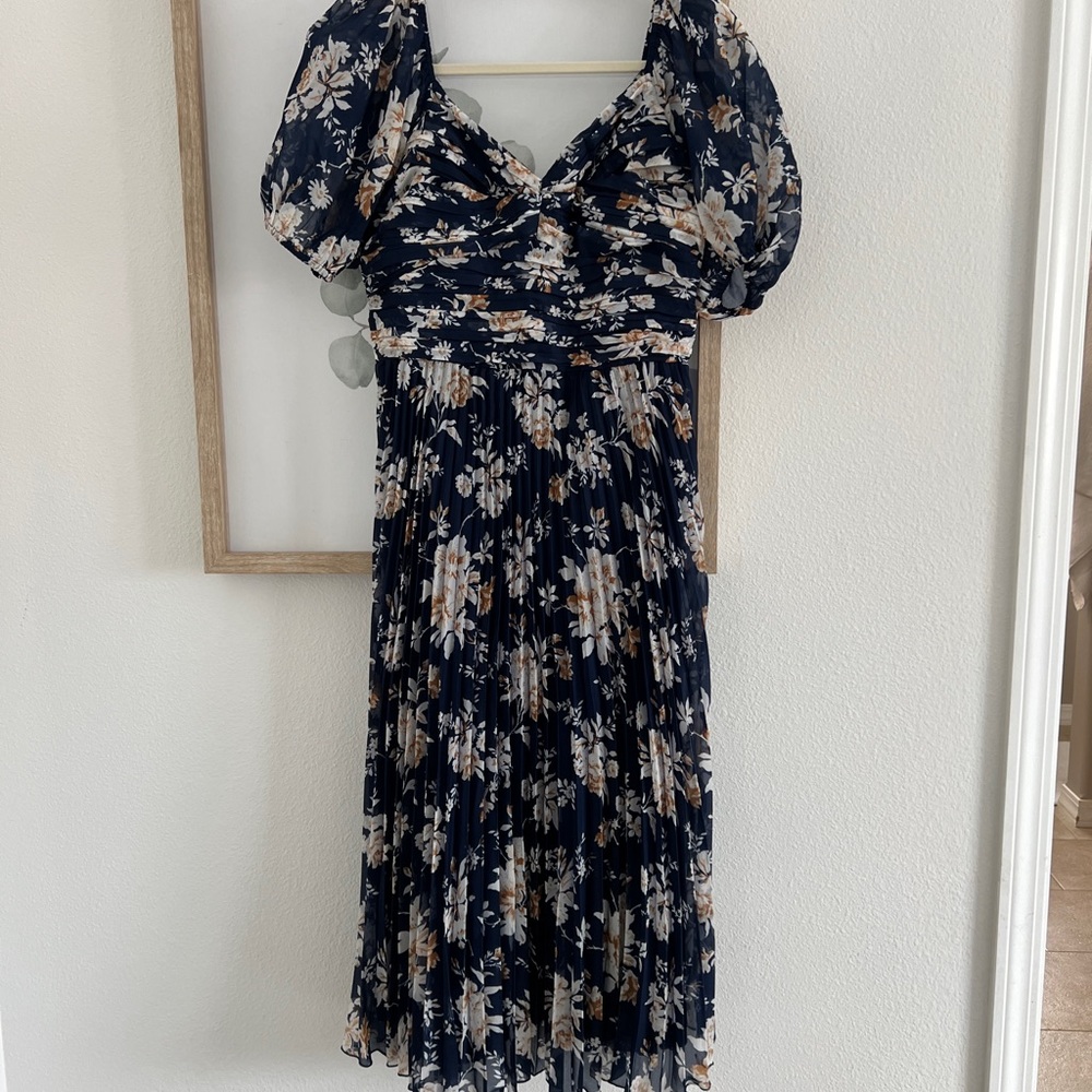 Abercrombie & Fitch Blue floral Midi dress Puff Sleeves